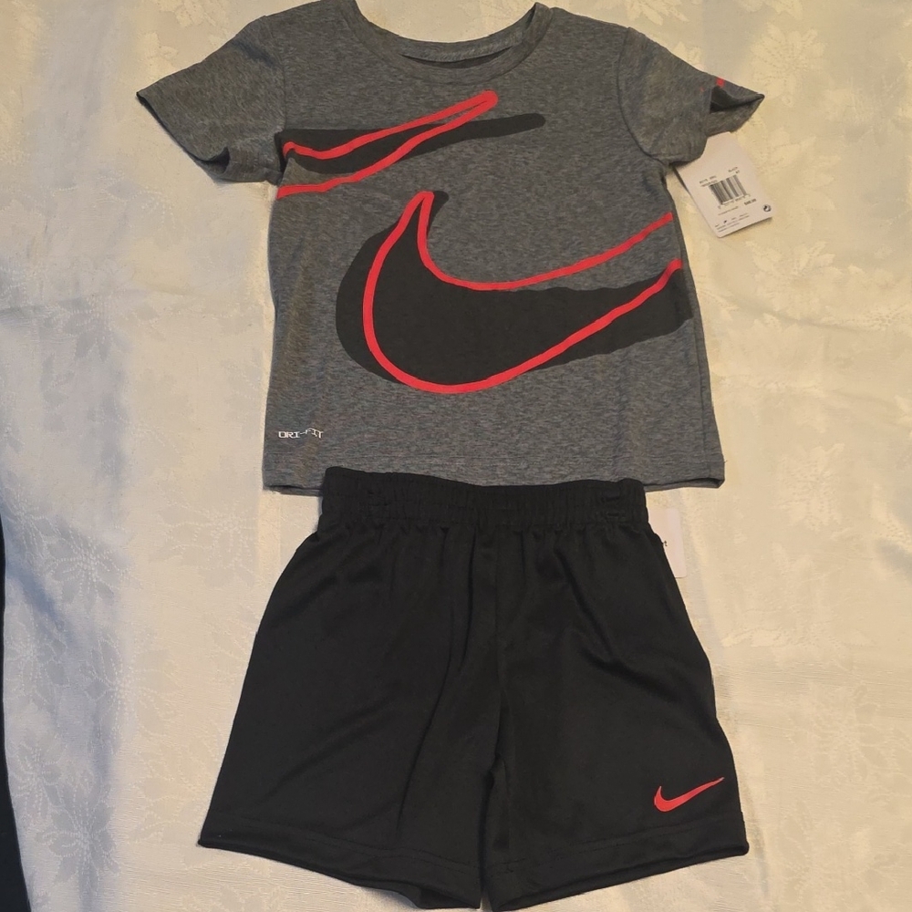 Nike Gray and Black Kids' Set with Red Swoosh